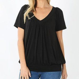 Black Pleated V-Neck Blouson Top - Size 3X - NWOT